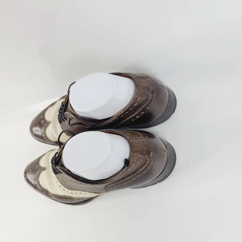 Allen Edmonds Men's Brown White Broadstreet Spectator Wingtip Oxford Shoes Sz‎ 7